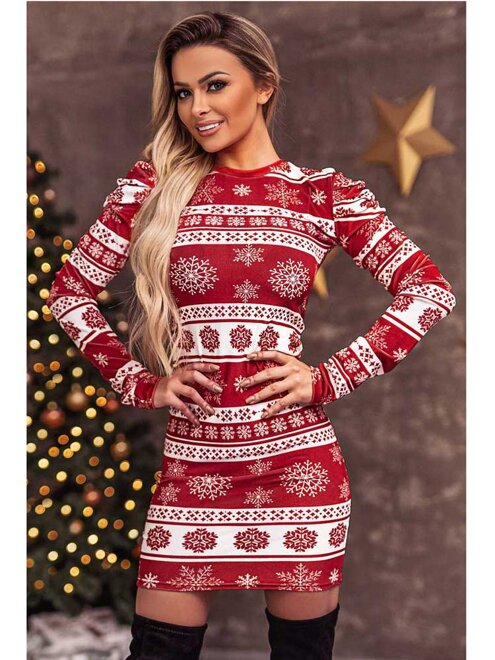 Vianočné šaty snehová vločka FLV 654 červené