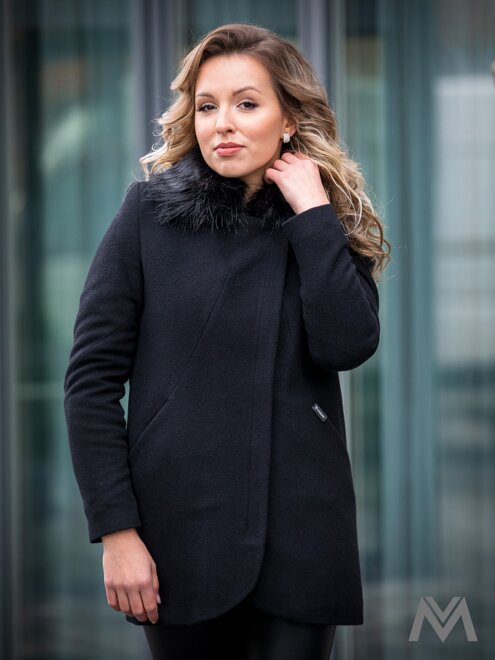 VERSABE Luxuriöser Damen Mantel mit Pelz DEYSI schwarz