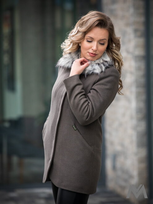 VERSABE Luxuriöser Damen Mantel mit Pelz DEYSI dunkeloliv