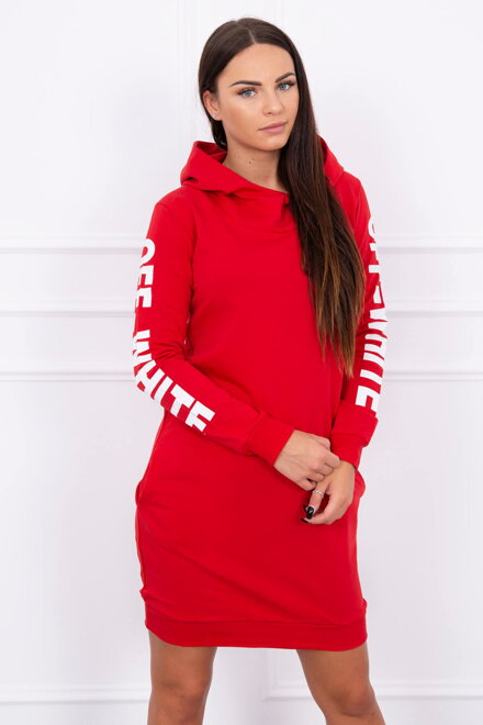 Damen Sport-Sweatshirt Kleid 62072 OFF WHITE rot