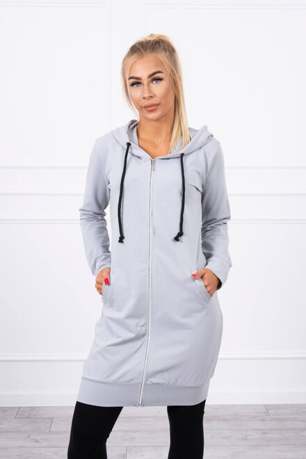 Langer Damen Sweatjacke mit Kaputze 8924 hellbrau