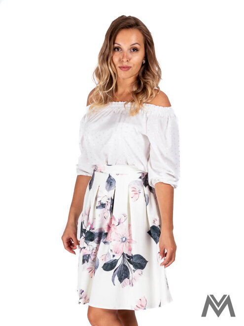 Damen Faltenrock weiß mit rosa Blumen