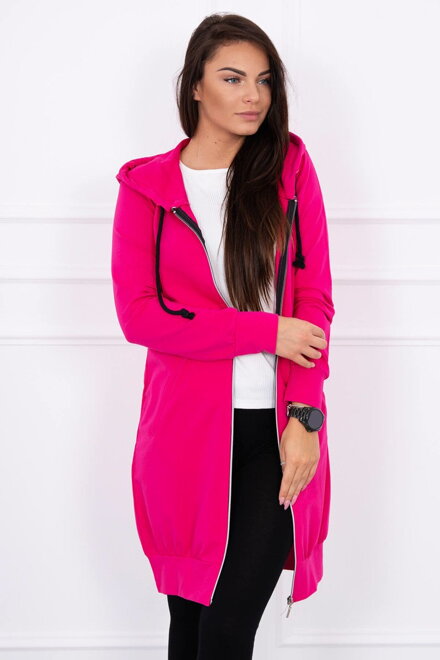 Langer Damen Sweatjacke mit Kaputze 8924 zyklamenrosa