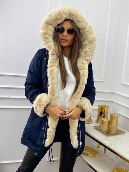 Damen Winterparka mit Kapuze und Fell MSF21-01 blau