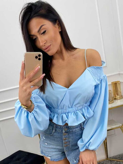 Damen CROP-TOP Sommerbluse MSF blau