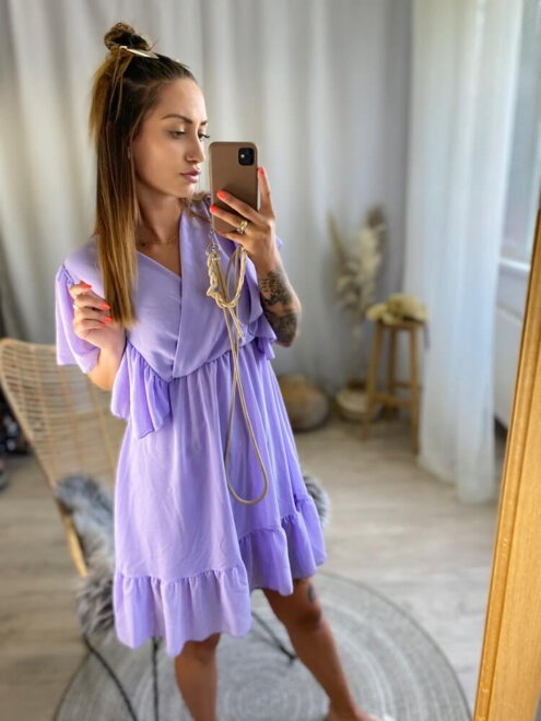 Damen-Sommerkleid mit Rüschen in lila MSF