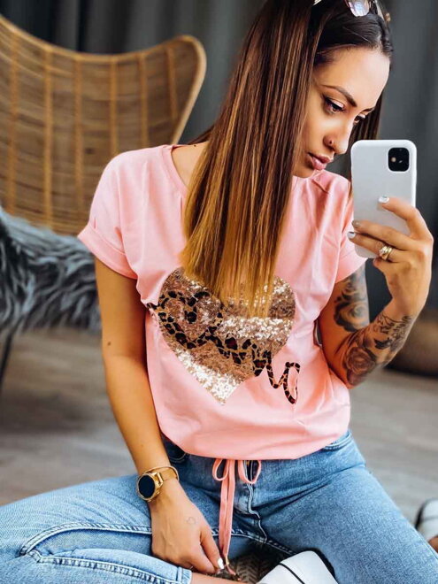 Damen T-Shirt funkelndes Herz MFY apricot