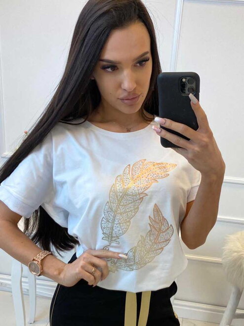 Damen T-Shirt BLÄTTER MFY weiß