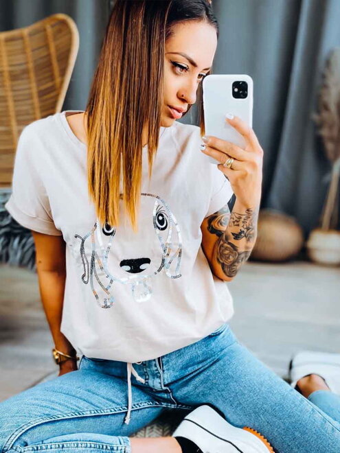 Damen T-Shirt DOG MFY beige