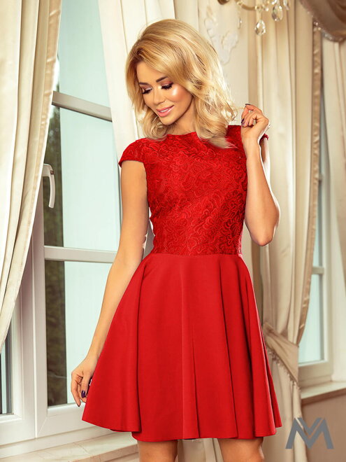 Schönes Damen Kleid 157-8 rot mit Spitze
