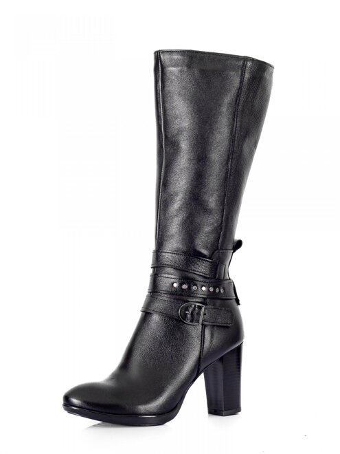 VERSABE Lederstiefel auf Absatz mit Schnalle Ema 09 schwarz