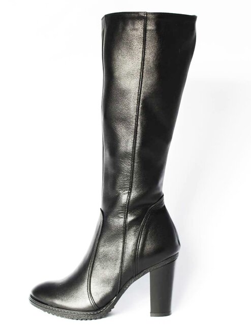 Damen Lederstiefel mit Absatz Ema 08 schwarz glatt
