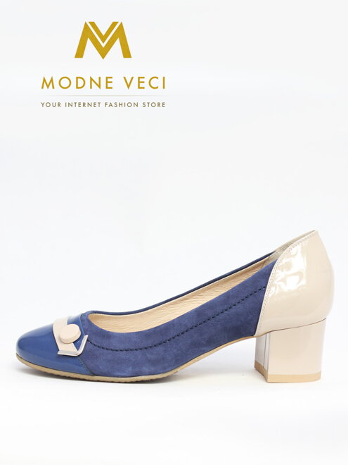 Blaue und beige Pumpen echtes Leder 1900-570 / 517 / W1