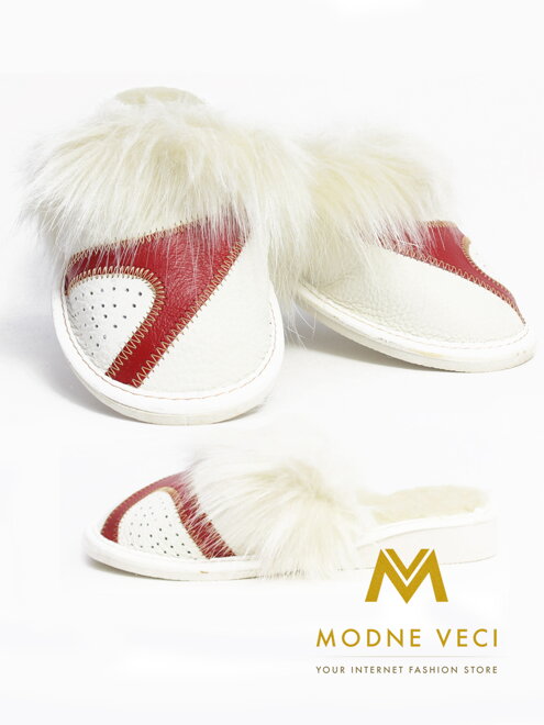 Warme Damen Pantoffeln Modell 19 weiß/rot