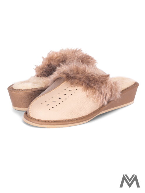 Warme Damen Pantoffeln Modell  40 grau/beige mit Absatz