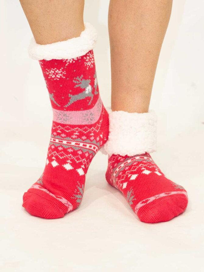 Damen Thermosocken - Muster Rentier + Schneeflocke 6 rosa