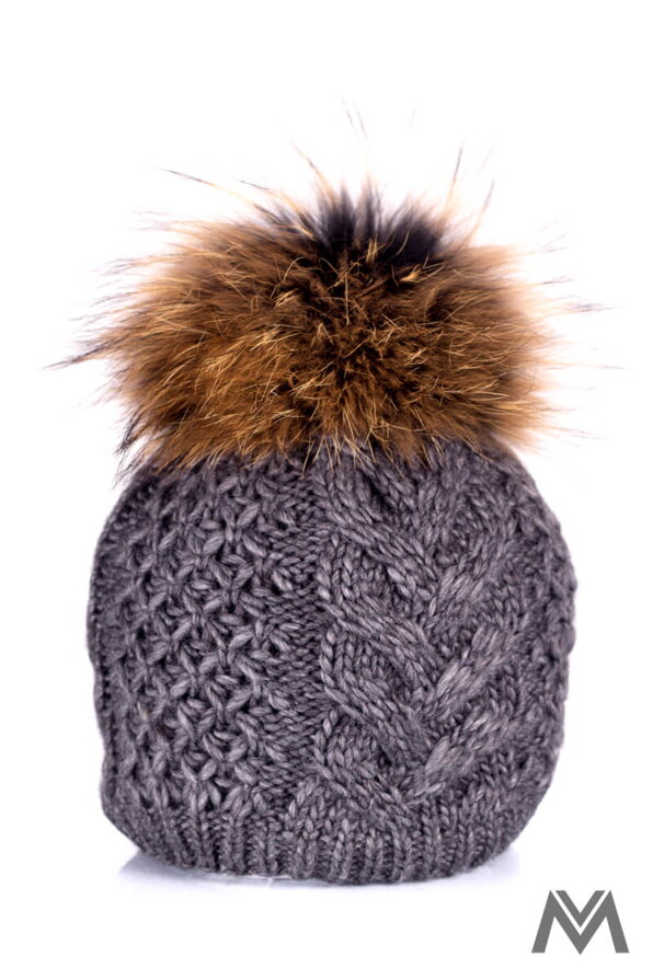 Damen Strickmütze mit Bommel ANIA dunkelgrau