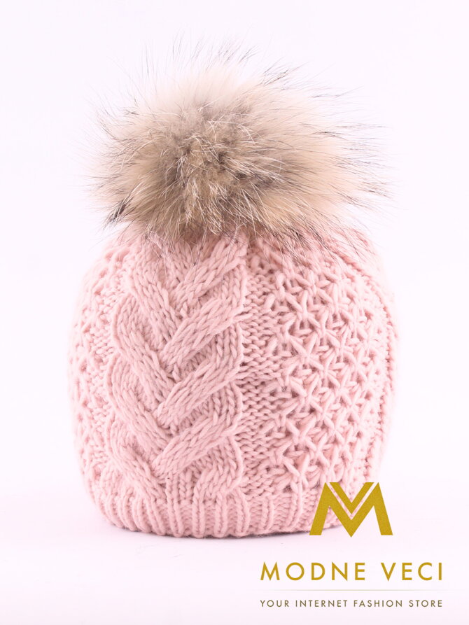 Damen Strickmütze mit Bommel ANIA rosa