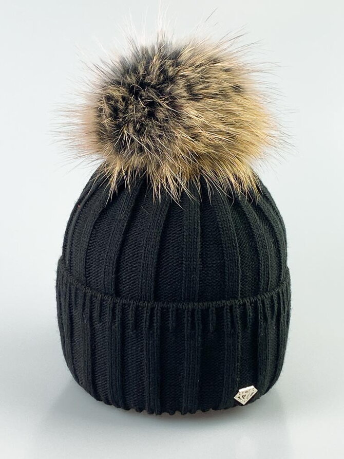 Damen Strickmütze mit Bommel ANDREA schwarz