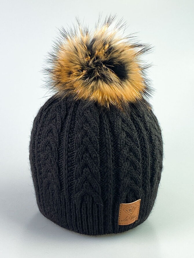 Damen Mütze Iwa mit Pelzbommel schwarz