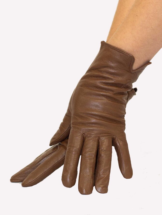 Damen Lederhandschuhe mit Schlitz hellbraun
