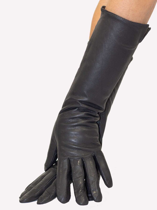 Damen Lederhandschuhe 36 cm Lang - dunkelgrau
