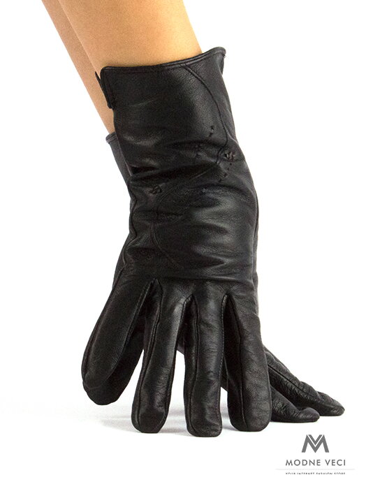 Damen Lederhandschuhe mit Wellenlinie schwarz