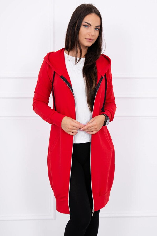 Langer Damen Hoodie mit Kaputze rot