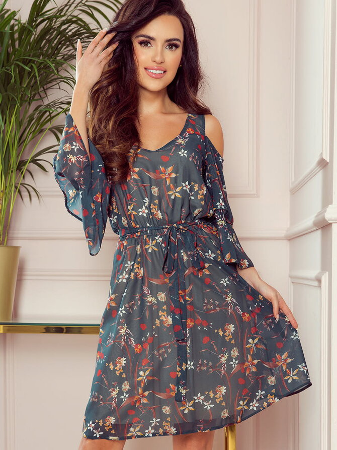 Trendy Damenkleid 292-2 grün mit Blumen