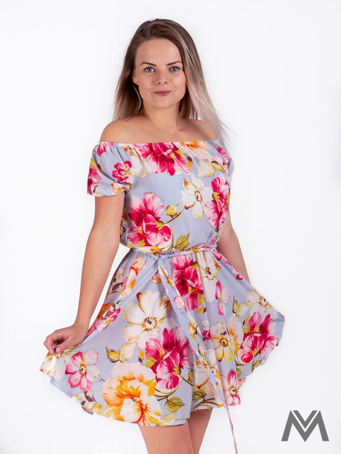 Damen Sommerkleid in hellblaue Farbe mit Blumenmuster