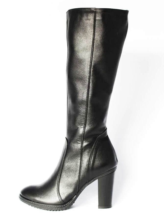 Damen Lederstiefel mit Absatz Ema 08 schwarz glatt