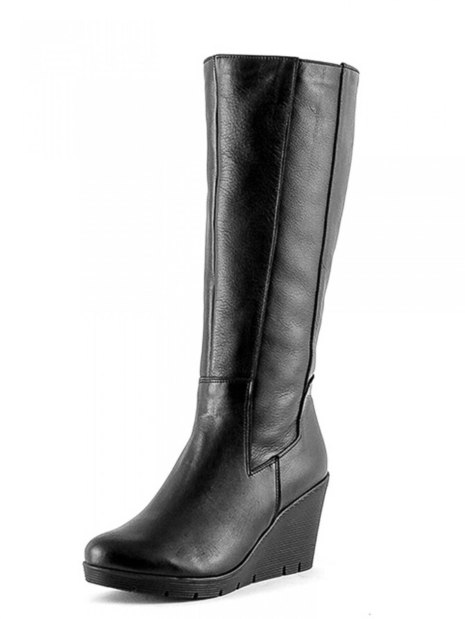 Damen Lederstiefel mit Plattformabsatz IGA schwarz glatt