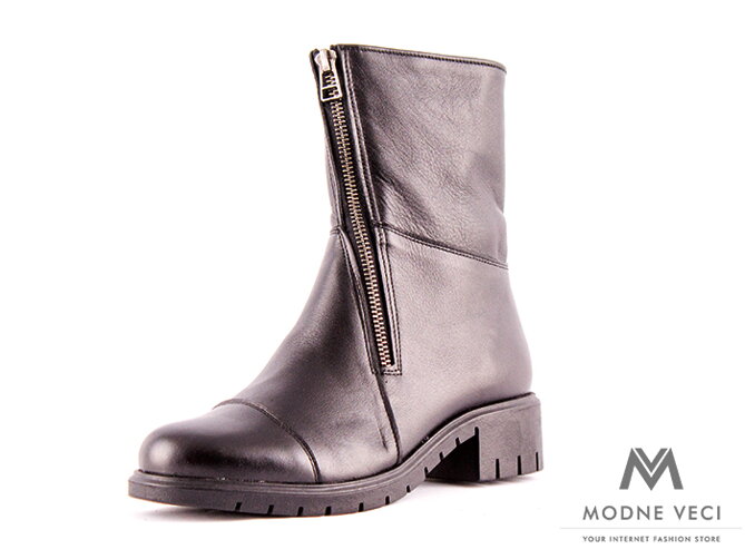 Schwarze Winterschuhe auß echtem Leder mit Reißverschluss