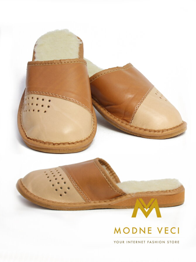 Warme Damen Pantoffeln Modell 37 braun/beige