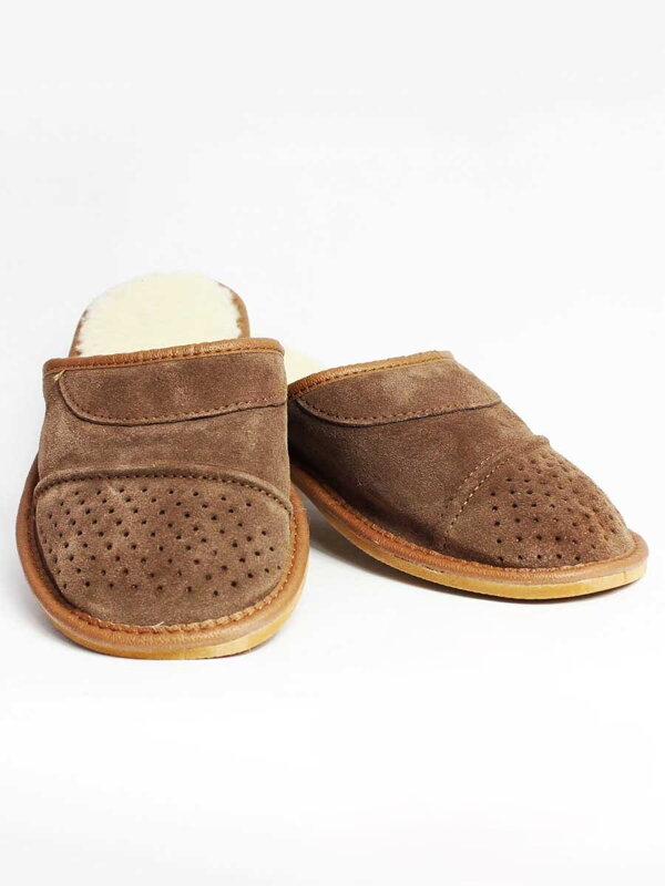 Warme Herren Leder-Pantoffeln Modell 6A dunkelbraun Warme Herren Leder-Pantoffeln Modell 6A dunkelbraun