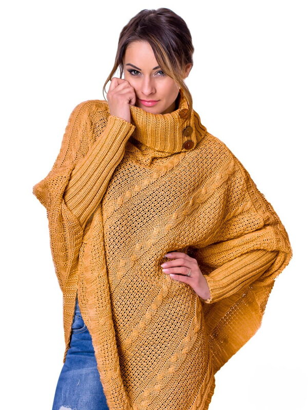 Gestricktes Damen Poncho CARLA Senf Gestricktes Damen Poncho CARLA Senf