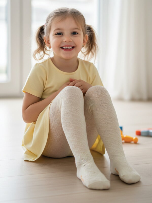 Cremefarbene Kinderstrumpfhose mit Muster