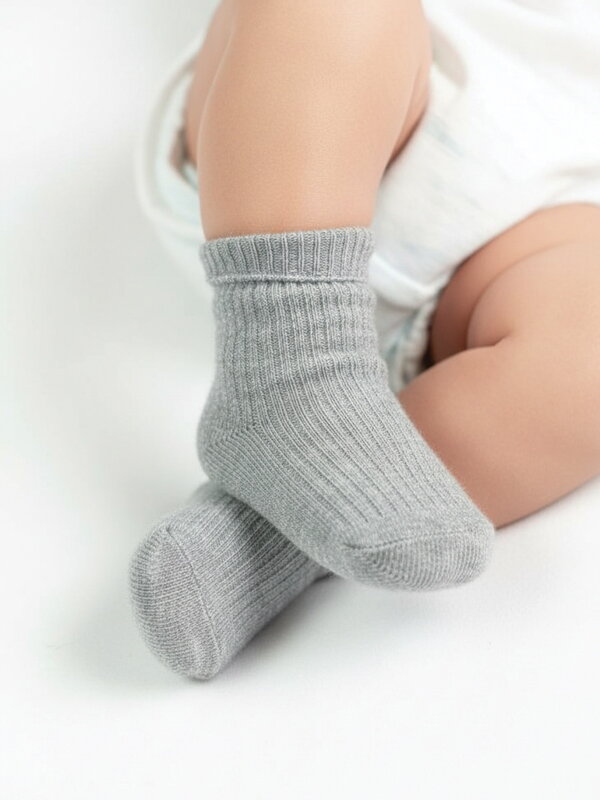 Babysocken grau mit Ziernähten
