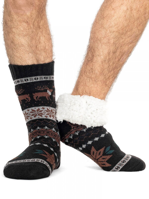 Herren Thermosocken - rutschfest 17 Rentier schwarz