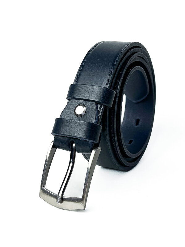 Dunkelblauer Anzuggürtel aus Leder für Herren, 2,8 cm