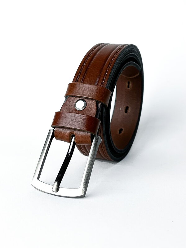 Brauner Anzugledergürtel für Herren, 2,7 cm