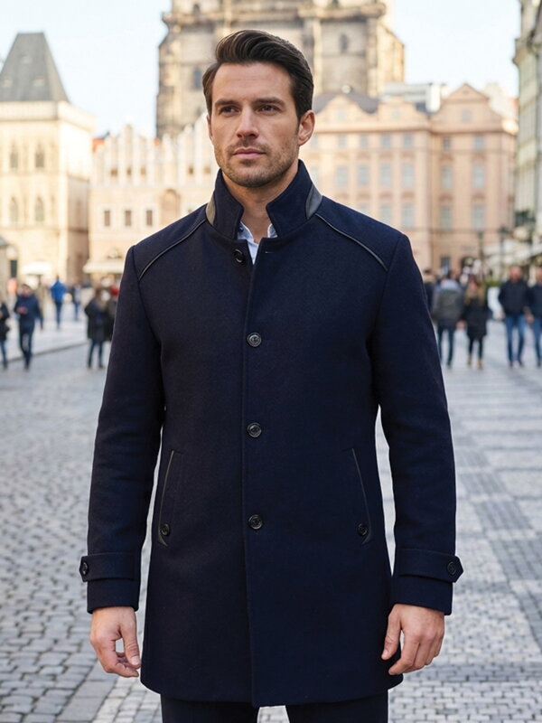 Luxus Herren Mantel dunkelblau