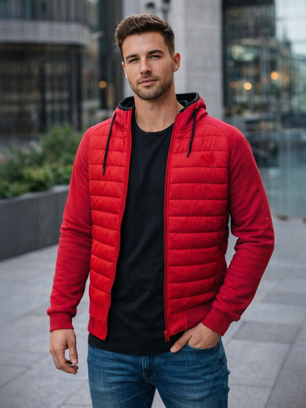Herren Übergangsjacke mit Kapuze rot