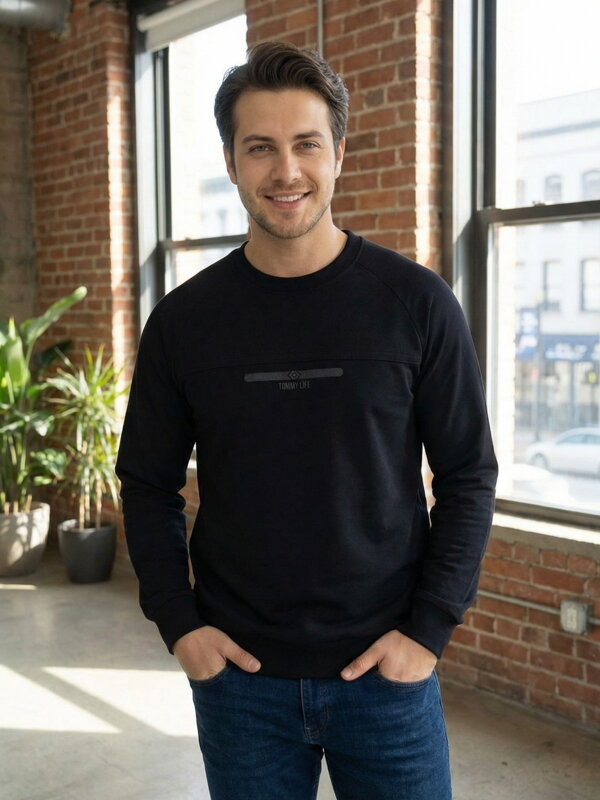 Pánska čierna mikina bez kapucne 