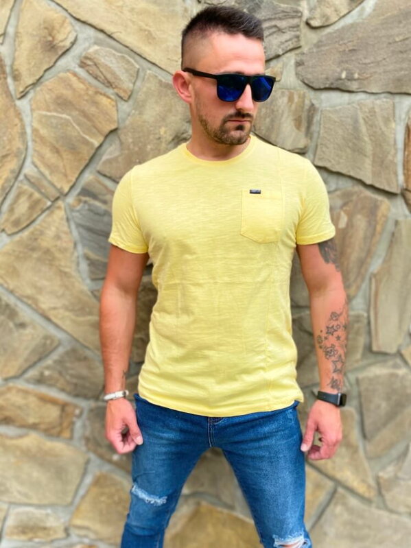 Herren T-Shirt mit Brusttasche gelb
