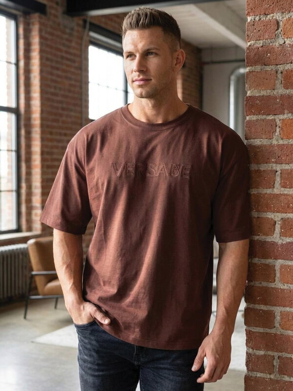 Pánske oversize tričko VERSABE v čokoládovej farbe