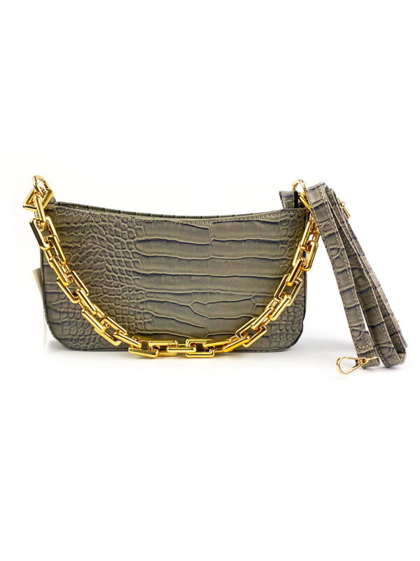 Damen Handtasche mit Kette grau