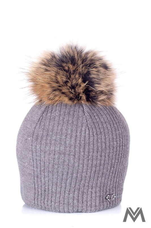 Frauen Strickmütze mit Bommel aus echtem Pelz Zuza- grau Frauen Strickmütze mit Bommel aus echtem Pelz Zuza- grau