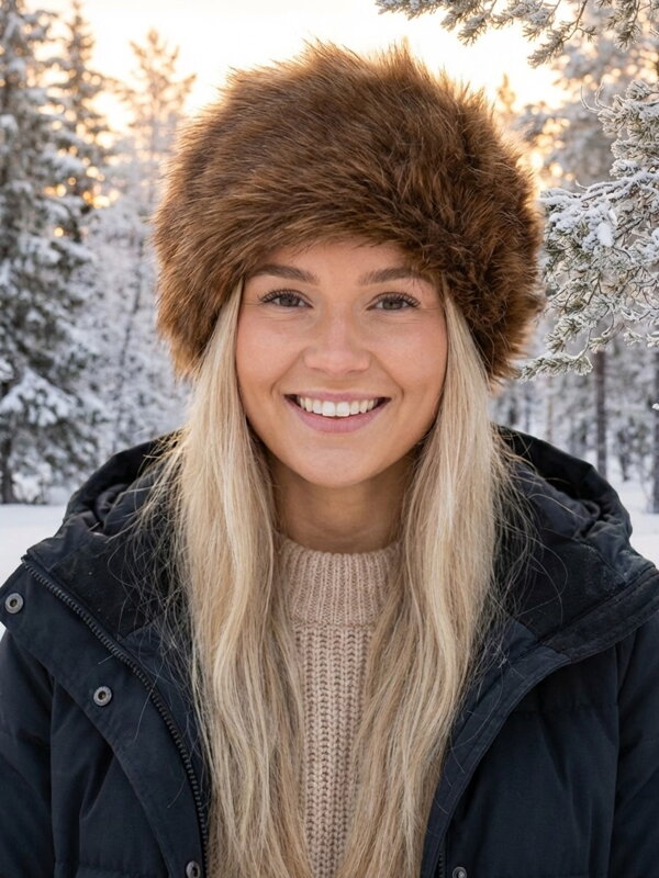 Braune Damenmütze aus Kunstpelz