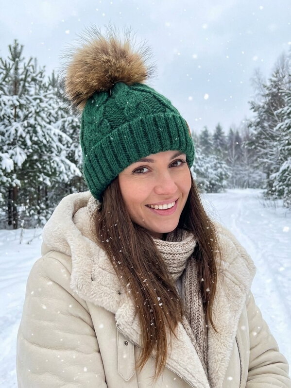 Damen Strickmütze mit Bommel Octawia grün